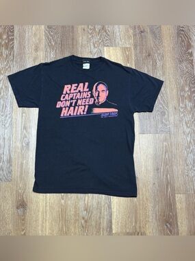 Jerzees Black Graphic Tee with Orange-Pink Print